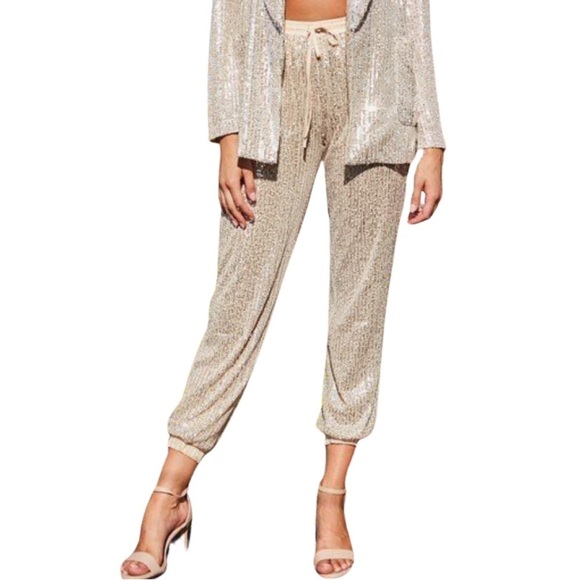 Levee Pants - Elegant Sequin Jogger Pants - Beige
